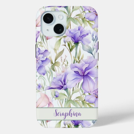 Waterverf Iris in Paarse aangepaste naam Case-Mate iPhone Case (Achterkant)
