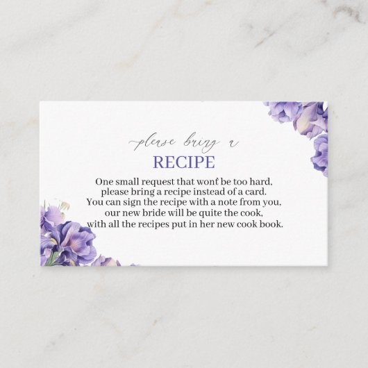 Waterverf Iris Lila Bloemen Receptenkaart bruids Informatiekaartje