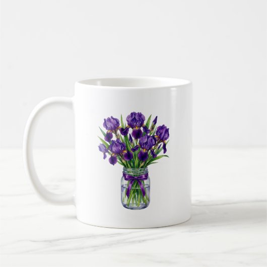 Waterverf Iris Mason Jar Paarse Bloem Mok (Links)