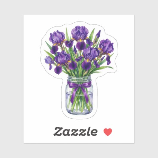 Waterverf Iris Mason Pot Paarse Bloem Sticker (Vel)