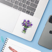 Waterverf Iris Mason Pot Paarse Bloem Sticker (Laptop met iPhone)