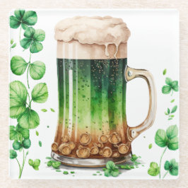 WATERVERF IRISH GREEN BEER IN EEN MOK GLAZEN ONDERZETTER
