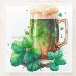 WATERVERF IRISH GREEN BEER IN EEN MOK GLAZEN ONDERZETTER