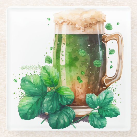 WATERVERF IRISH GREEN BEER IN EEN MOK GLAZEN ONDERZETTER (Voorkant)