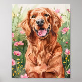 Waterverf Irish Setter Dog Wall Art Poster (Voorkant)