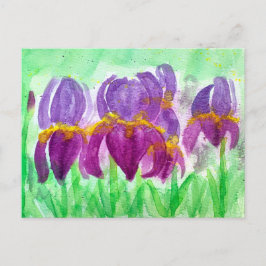 Waterverf Irissen in blauwe en Paarse tinten Feestdagenkaart