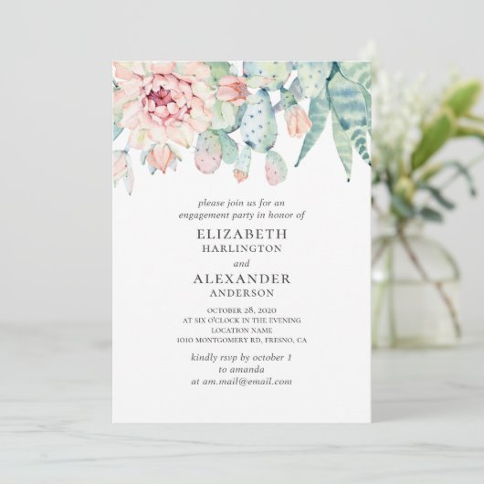 Waterverf is een sappige bruiloft. Cactus verlovin Kaart (Staand voorkant)