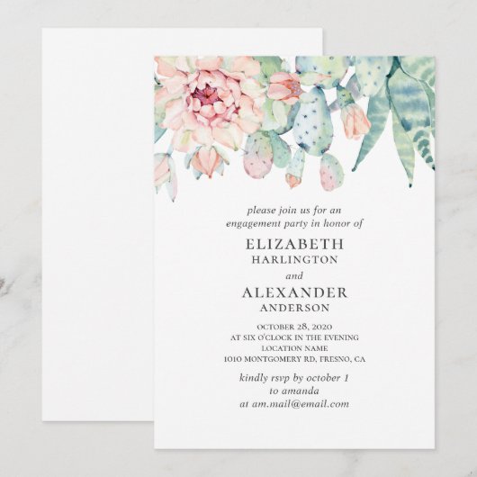 Waterverf is een sappige bruiloft. Cactus verlovin Kaart (Voorkant / Achterkant)