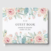 Waterverf is een sappige bruiloft. Roze florale ca Gastenboek (Voorkant)