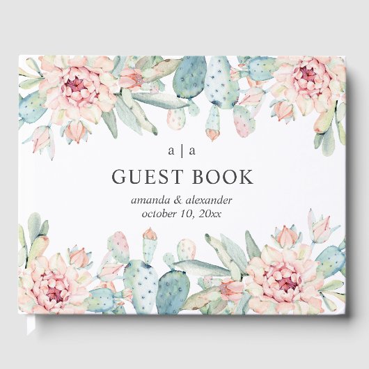 Waterverf is een sappige bruiloft. Roze florale ca Gastenboek (Voorkant)