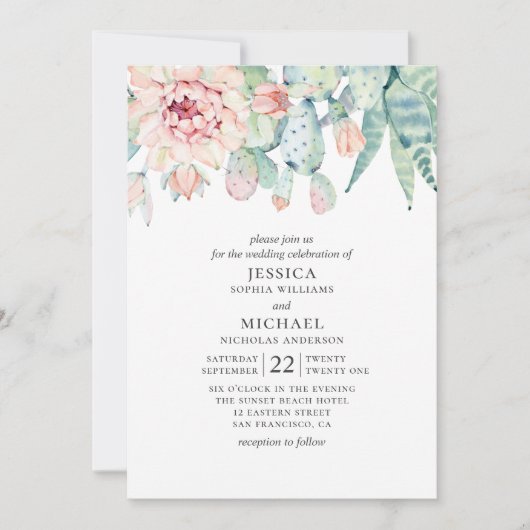 Waterverf is een sappige bruiloft. Roze florale ca Kaart (Voorkant)