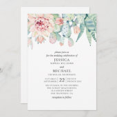 Waterverf is een sappige bruiloft. Roze florale ca Kaart (Voorkant / Achterkant)