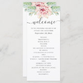 Waterverf is een sappige bruiloft. Roze florale ca Programmakaart (Voorkant / Achterkant)