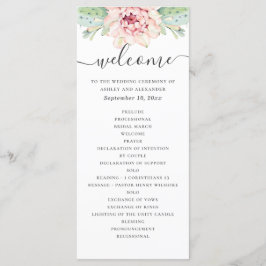 Waterverf is een sappige bruiloft. Roze florale ca Programmakaart