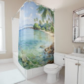 Waterverf Island Paradise Cove Douchegordijn (In situ)