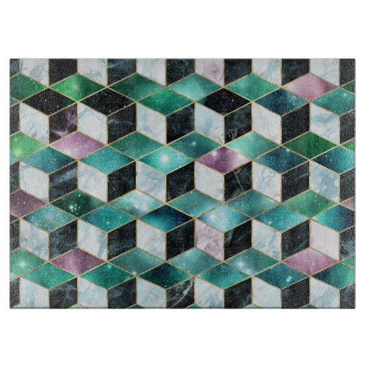 Waterverf Isometrisch met Goud en marmer Galaxy Snijplank (Voorkant)