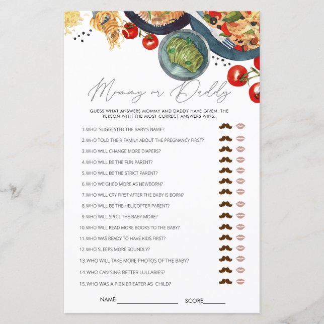 Waterverf italiaans Baby shower spel raden wie (Voorkant)