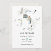 Waterverf Italiaans bestemmingshuwelijk Save The Date (Voorkant / Achterkant)