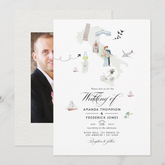 Waterverf Italiaans bestemmingweddenschap Foto Kaart (Voorkant / Achterkant)