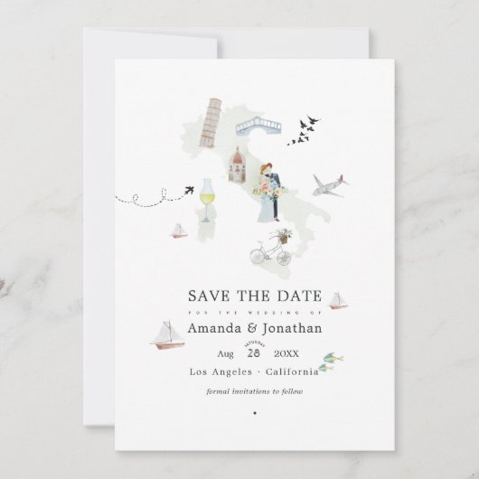 Waterverf Italiaans bestemmingweddenschap Foto Save The Date (Voorkant)