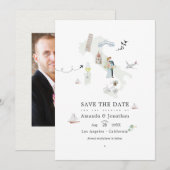 Waterverf Italiaans bestemmingweddenschap Foto Save The Date (Voorkant / Achterkant)