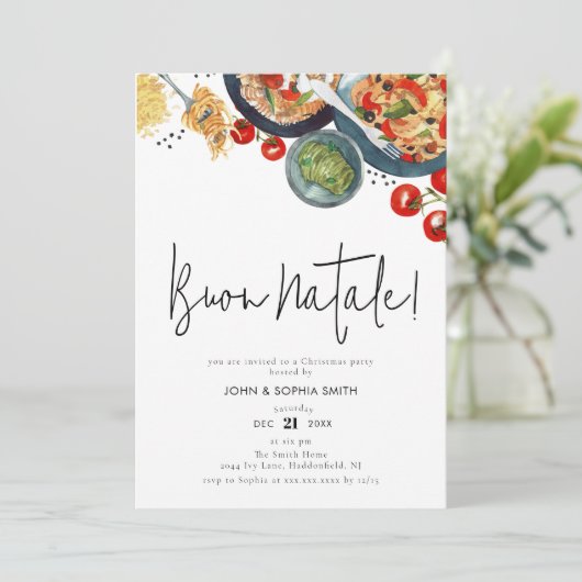 Waterverf Italiaans Buon Natale Kerstfeest Kaart (Staand voorkant)