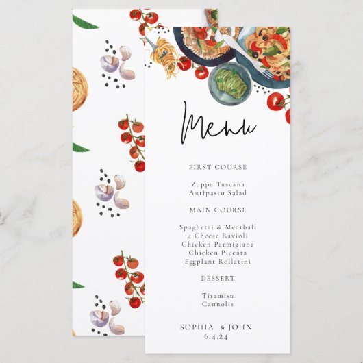 Waterverf Italiaans eten pasta diner Menu (Voorkant / Achterkant)
