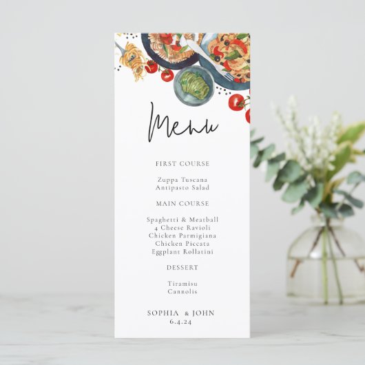 Waterverf Italiaans eten pasta diner Menu (Staand voorkant)