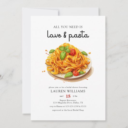 Waterverf Italiaans liefde en pasta Vrijgezellenfe Kaart (Voorkant)