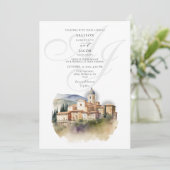 Waterverf Italiaans Monogram Bestemming Bruiloft Kaart (Staand voorkant)
