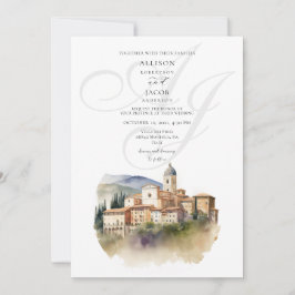 Waterverf Italiaans Monogram Bestemming Bruiloft Kaart