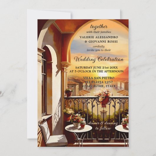 Waterverf Italiaans Sunset Wedding Kaart (Achterkant)