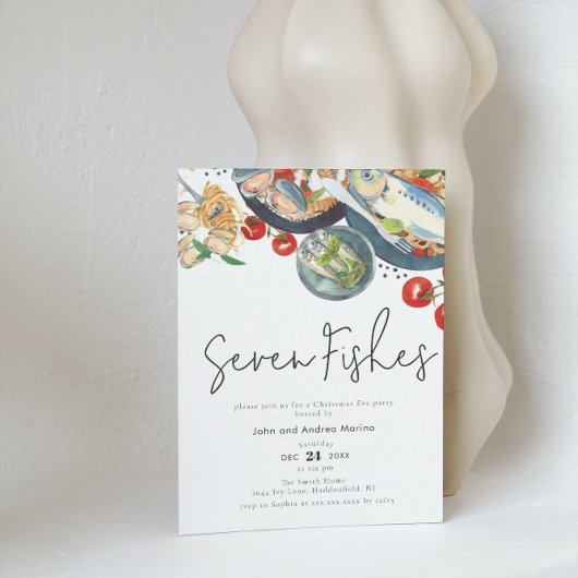 Waterverf Italiaans Zeven Vissen Kerstfeest Kaart