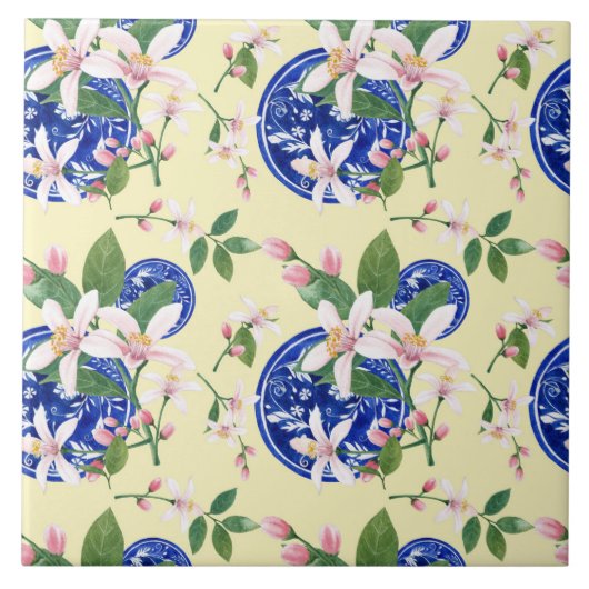 Waterverf Italiaanse citroenpatroon Tegel Tegeltje (Voorkant)