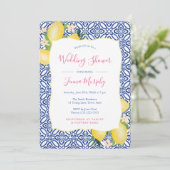 Waterverf Italiaanse Lemons Blue Tegel Wedding Sho Kaart (Staand voorkant)