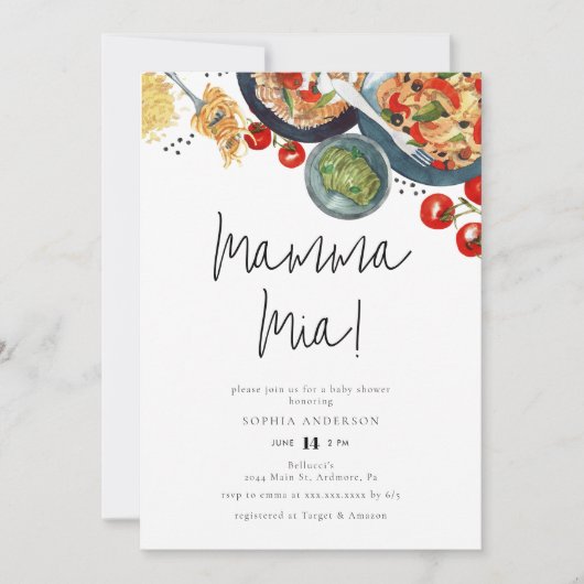 Waterverf Italiaanse Mamma Mia! Baby Shower Kaart (Voorkant)