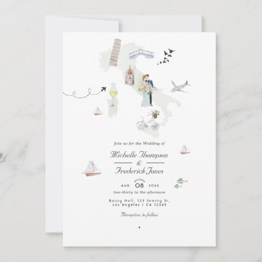 Waterverf Italiaanse QR-code bestemming huwelijk Kaart (Voorkant)