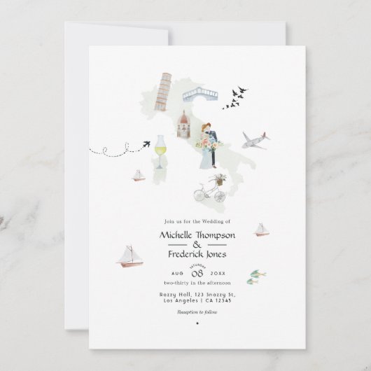 Waterverf Italiaanse QR-code bestemming huwelijk Kaart (Voorkant)