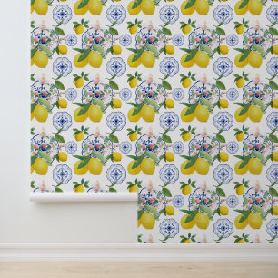 Waterverf Italiaanse Tegel citroenpatroon Behang