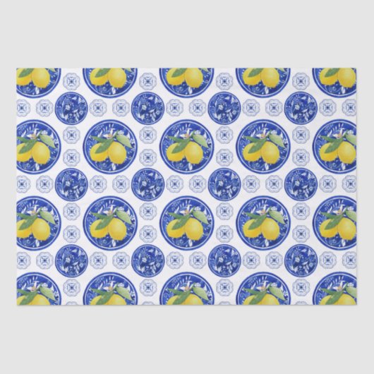 Waterverf Italiaanse Tegel citroenpatroon Tissuepapier (Voorkant)