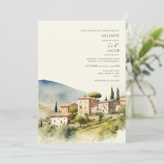 Waterverf Italië Bestemmingsbruiloft Kaart (Staand voorkant)