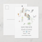 Waterverf Italië Bestemmingsweddenschap Opslaan Da Aankondigingskaart (Voorkant / Achterkant)