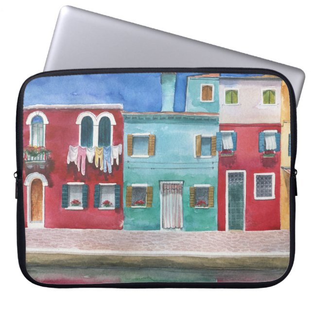 Waterverf Italië: Hand getrokken Laptop Sleeve (Voorkant)