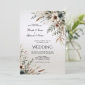 Waterverf Ivoor Blauw Bloemen Bruiloft Uitnodiging (Staand voorkant)