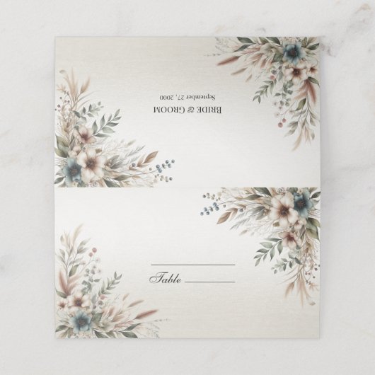 Waterverf Ivoor Blauw Bloemen Plaats Kaart Plaatskaartje (Buitenkant ongevouwen)