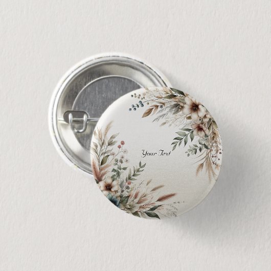 Waterverf ivoor blauwe bloemen knoop ronde button 3,2 cm (Voorkant /achterkant)