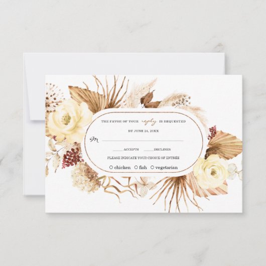 Waterverf Ivoor Bloemen Pampas Gras Verjaardag  RSVP Kaartje (Voorkant)