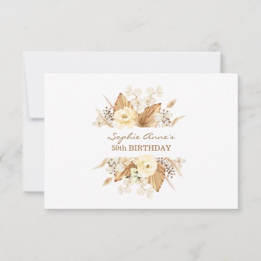 Waterverf Ivoor Bloemen Pampas Gras Verjaardag  RSVP Kaartje (Achterkant)