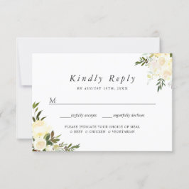 Waterverf Ivoor Chic Floral RSVP met Maaltijdkeuze Kaartje