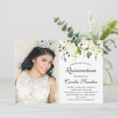 Waterverf Ivoor Rozen Quinceanera Foto Kaart (Staand voorkant)